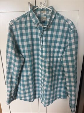 J. Crew Teal and White Gingham Button-Down Shirt